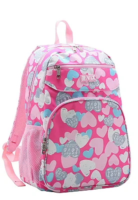 MOCHILA POLYESTER CORACAO ROSA