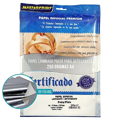 PAPEL LAMINADO PRATA A-4 250G 10F