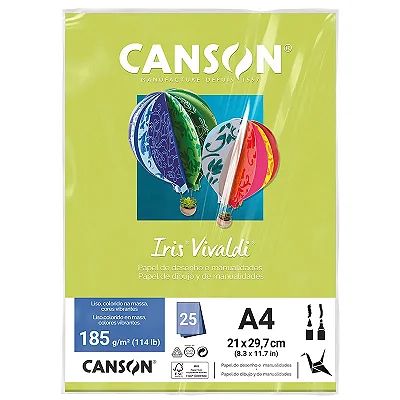 PAPEL COLOR PLUS A-4 185G 25FL VERDE KIWI