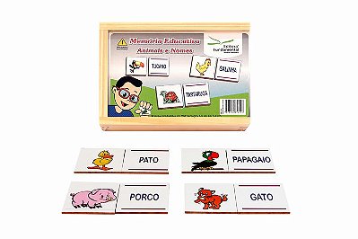JOGO DA MEMORIA ANIMAIS E NOMES MDF 40PCS
