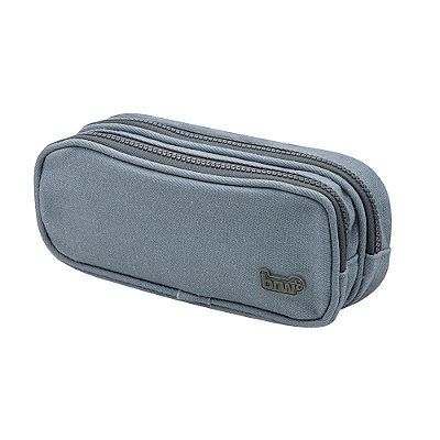ESTOJO ESCOLAR NYLON 2 ZIPERS JEANS CINZA
