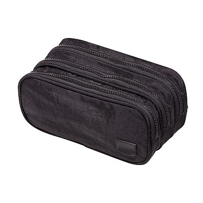 ESTOJO ESCOLAR NYLON 3 ZIPERS PRETO