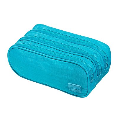 ESTOJO ESCOLAR NYLON 3 ZIPERS VERDE AGUA