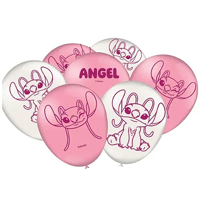 BALAO 9 DECORADO STITCH ANGEL ROSA PCT.C/25 11297