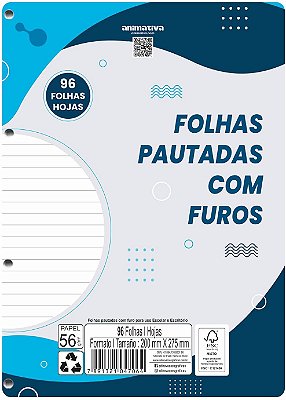 CADERNO PARA FICHARIO 096F PAUTADO BRANCO