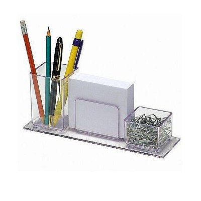 PORTA LAPIS/CLIPS/LEMBRETE ACRILICO CRISTAL