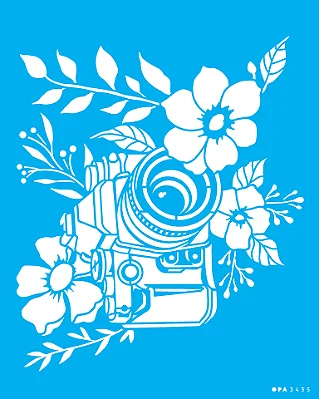 MOLDE VAZADO/ESTENCIL 20X25CM CAMERA COM FLORES