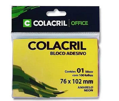 Bloco Adesivo 76x102mm Amarelo Neon 100 folhas