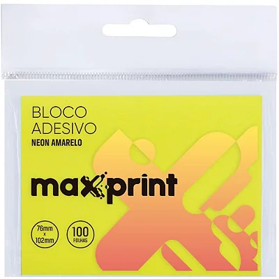 Bloco Adesivo Maxprint 76x102mm Amarelo Neon