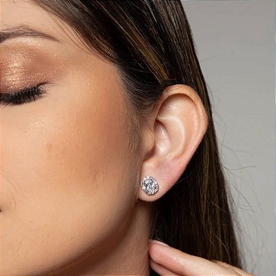 Brinco zirconia cristal banho rodio branco