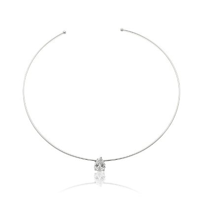 Colar de aro liso com zirconia banho em rodio branco