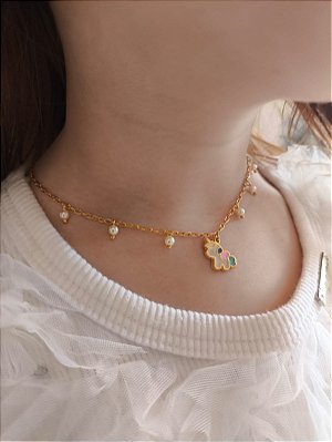 Colar unicornio infantil banho ouro 18k