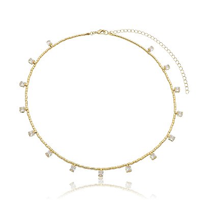 Colar choker dourado com zirconia banho em ouro 18k