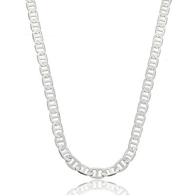 Colar de corrente lisa banho em rodio branco