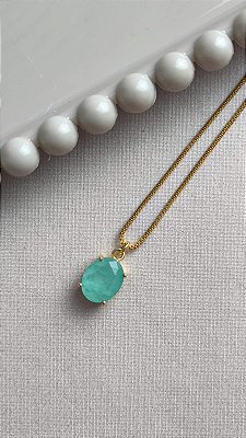 Colar pedra fusion turmalina paraiba banho ouro 18k