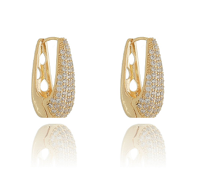 Brinco argola cravejada zirconia banho ouro 18k