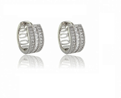 Brinco argola cravejada banho rodio branco