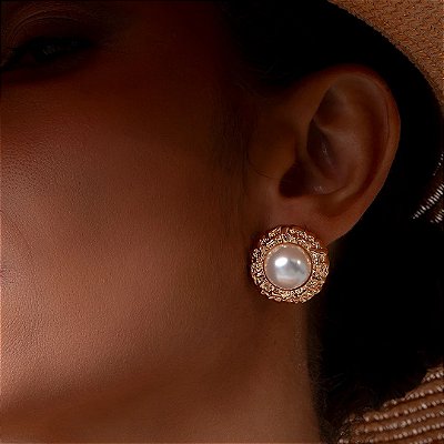 Brinco perola banho ouro 18k
