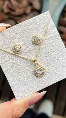 Conjunto zirconia banho ouro 18k