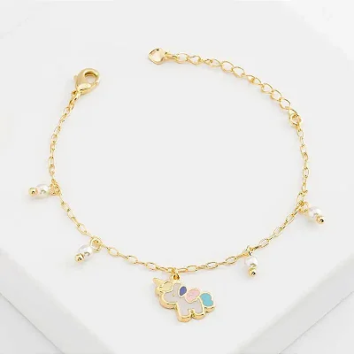 Pulseira infantil unicornio banhob ouro 18k