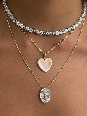 Colar nossa senhora das graças cravejada