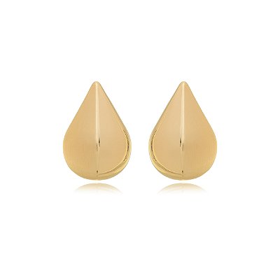 Brinco de gota acetinado dourado banho em ouro 18k