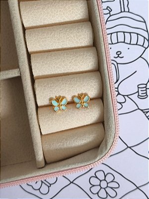 Brinco borboleta infantil banho ouro 18k