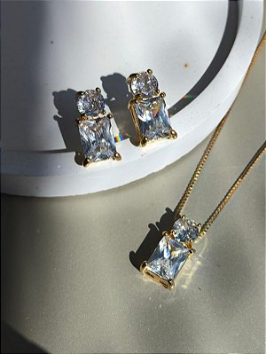 Conjunto cravejado com zirconias banho ouro 18k
