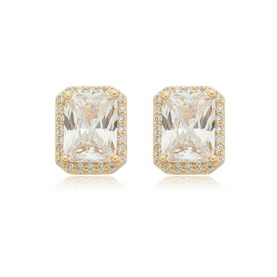 Brinco cravejado com zirconia banhado a ouro 18k