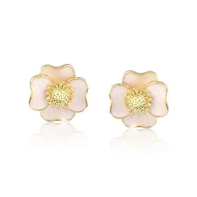 Brinco flor em resina banho de ouro 18k