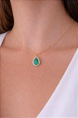 Colar gota cravejado com zirconias e pedra fusion turmalina paraiba