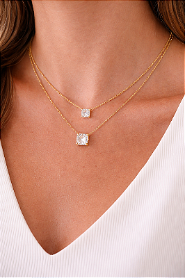 Colar duplo cravejado com zirconia banho ouro 18k