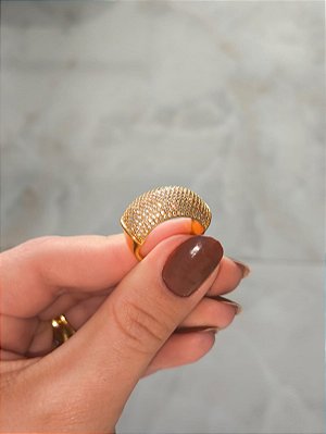 Anel cravejado zirconia banho ouro 18k