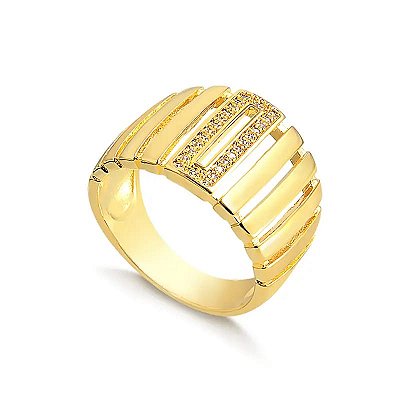 Anel cravejado zirconia banho ouro 18k