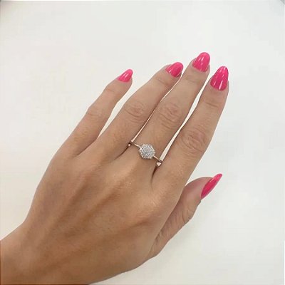 Anel cravejado zirconia banho rodio branco