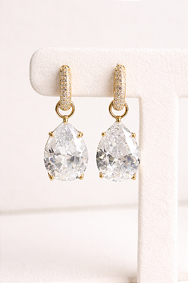 Brinco argola com gota removível banho ouro 18k