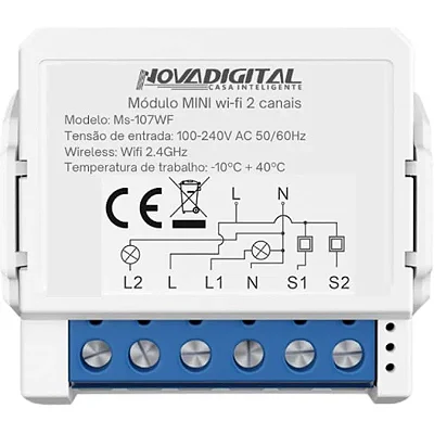 Mini Interruptor 2 canais WIFI Inteligente MS107-WF