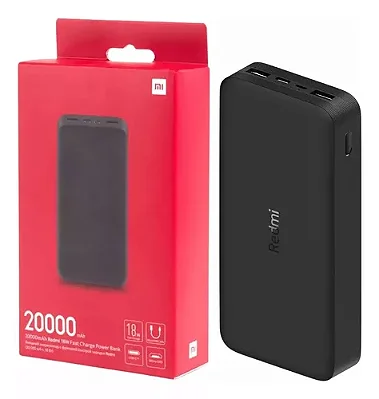 POWER BANK CARREGADOR PORTATIL XIAOMI MI 18W FAST CHARGE  POWER BANK 3 TURBO PRETO 20000 MAH