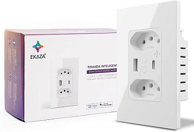 EKAZA TOMADA DUPLA INTELIGENTE SMART COM CONEXAO WIFI E USB, BRANCO 1A+1C T217-WB