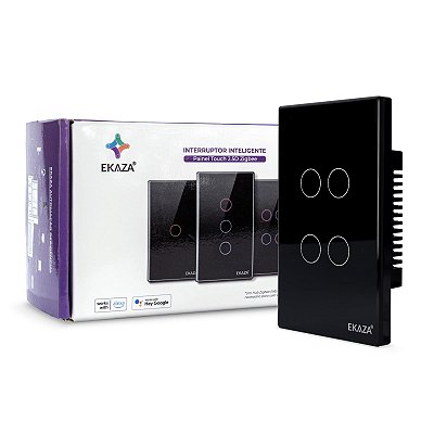 EKAZA INTERRUPTOR TOUCH 4 BOTOES PRETO 2.5D ZIGBEE 3.0 T307-4ZP