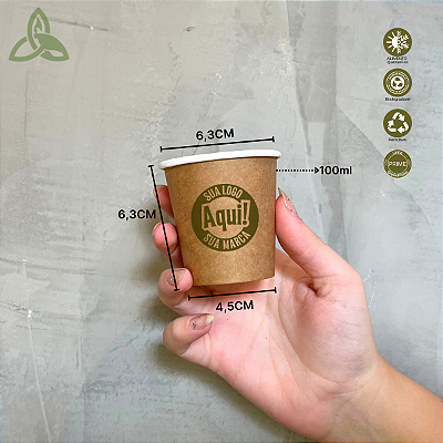 Copo de Papel 90ml EcoZ Descartável Biodegradável Personalizado - 100 unidades