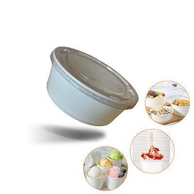Pote Bowl Papel Biodegradável 950ml Branco Com Tampa 10un