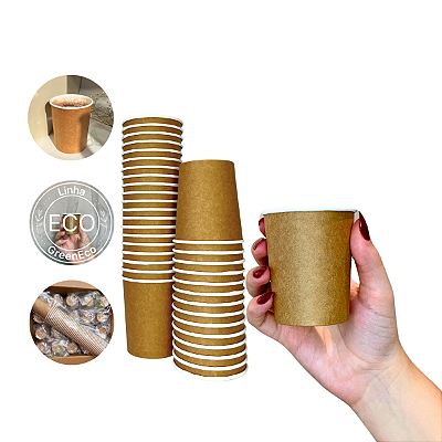 200un Copo Papel Biodegradável Térmico Café 140ml Kraft