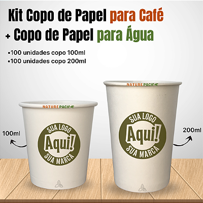Kit Copos de Papel Biodegradáveis 100ml e 200ml Personalizados 200 Unidades
