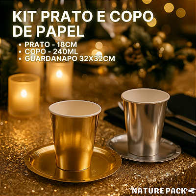 Kit Festa Elegance Pratos, Copos, Guardanapos, Festas, Confraternização