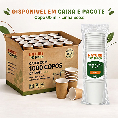 Copo de Papel Descartável 60ml Biodegradável - Linha EcoZ