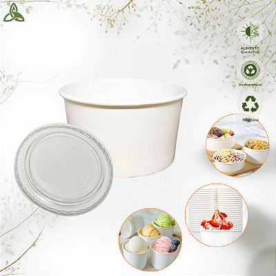 Pote/Bowl de Papel Descartável Biodegradável 550ml C/ Tampa - GreenRes - 50un