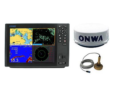 Radar Onwa Km-12X Combo - Sonda Bronze 1Kw - Mapas Brasil - Radar - Tela De 12 Polegadas