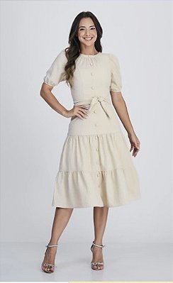 Vestido Catia 2894 Em Crepe Poa Alto Relevo Com Zíper Bege Tata Martello