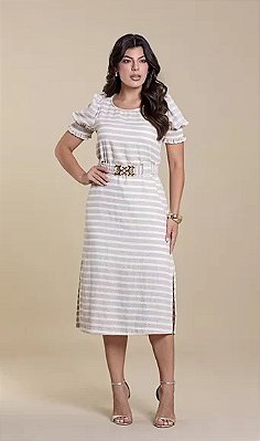 Vestido Midi de Linho Lurex com Cinto - Hadaza